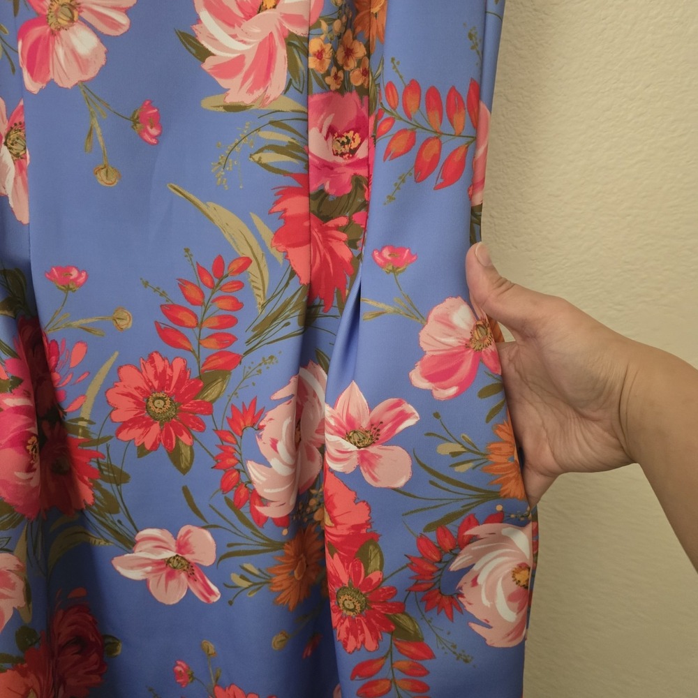 Vince Camuto Floral Dress Women Sz 14 Scuba Knit Zip Pockets Garden Fairy Forest - Picture 4 of 12